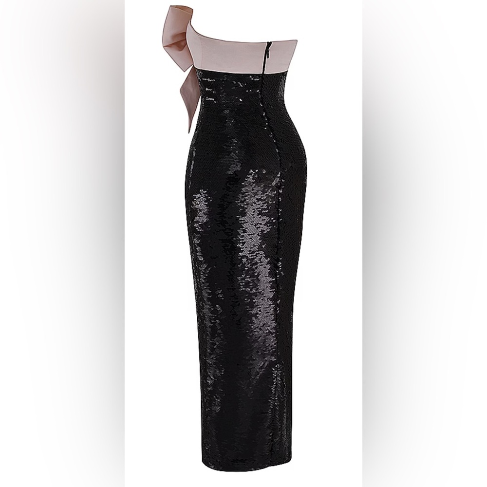 House of CB Black & White Holly Sequin Strapless Maxi Bow Dress (Size Small) - Picture 9 of 12